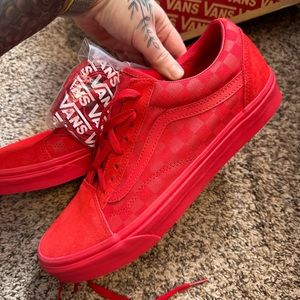 Old Skool Mono/Check racing red Vans